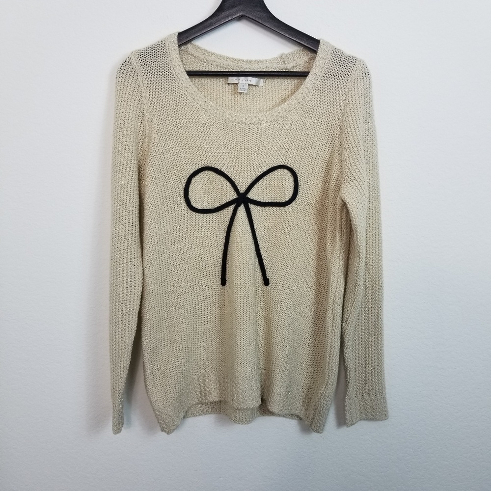 Lauren Conrad Metallic Knit Bow Sweater Gold Black - Picture 1 of 7